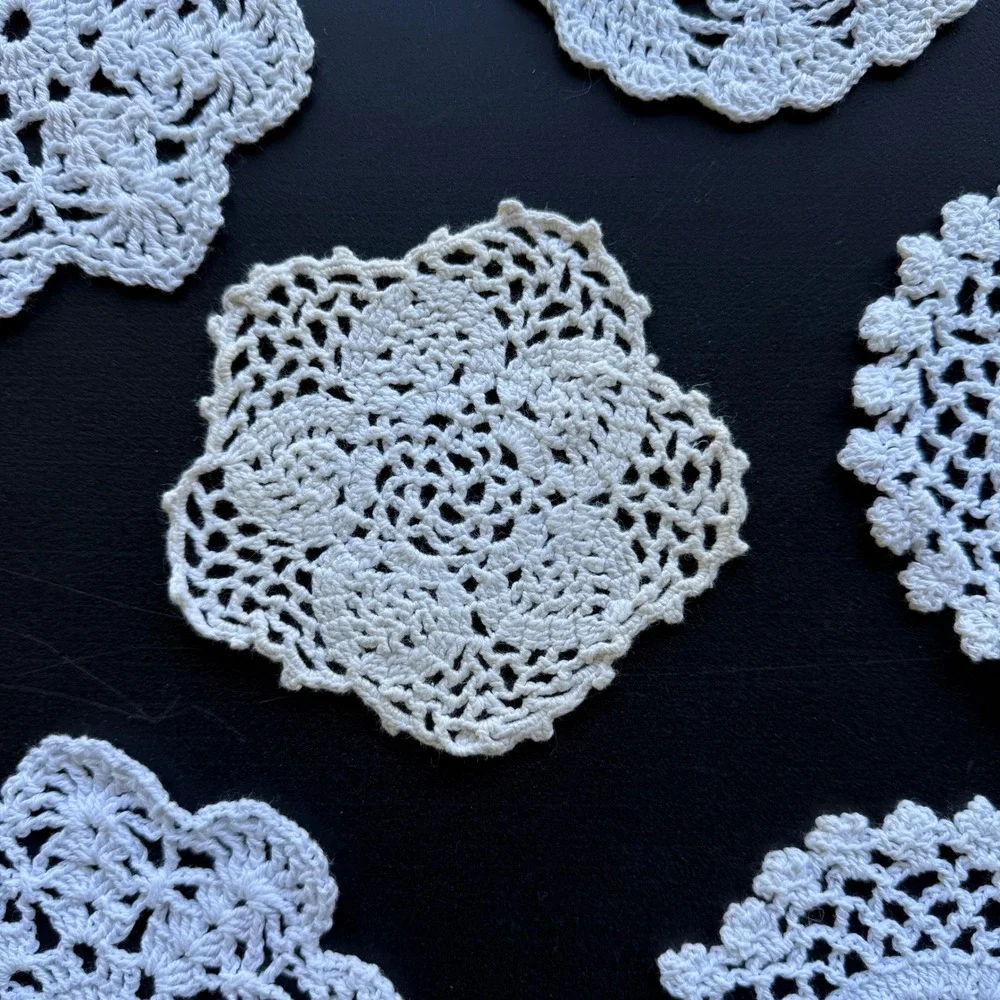 Vintage White Crochet Lace Doilies Set of 6 Coasters Floral Round Mixed Patterns
